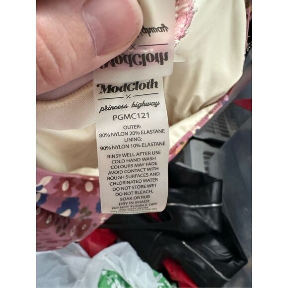 ModCloth x Princess Highway Dark Pink Floral Curvy Girl One Piece Tie Front Swim - Picture 5 of 8